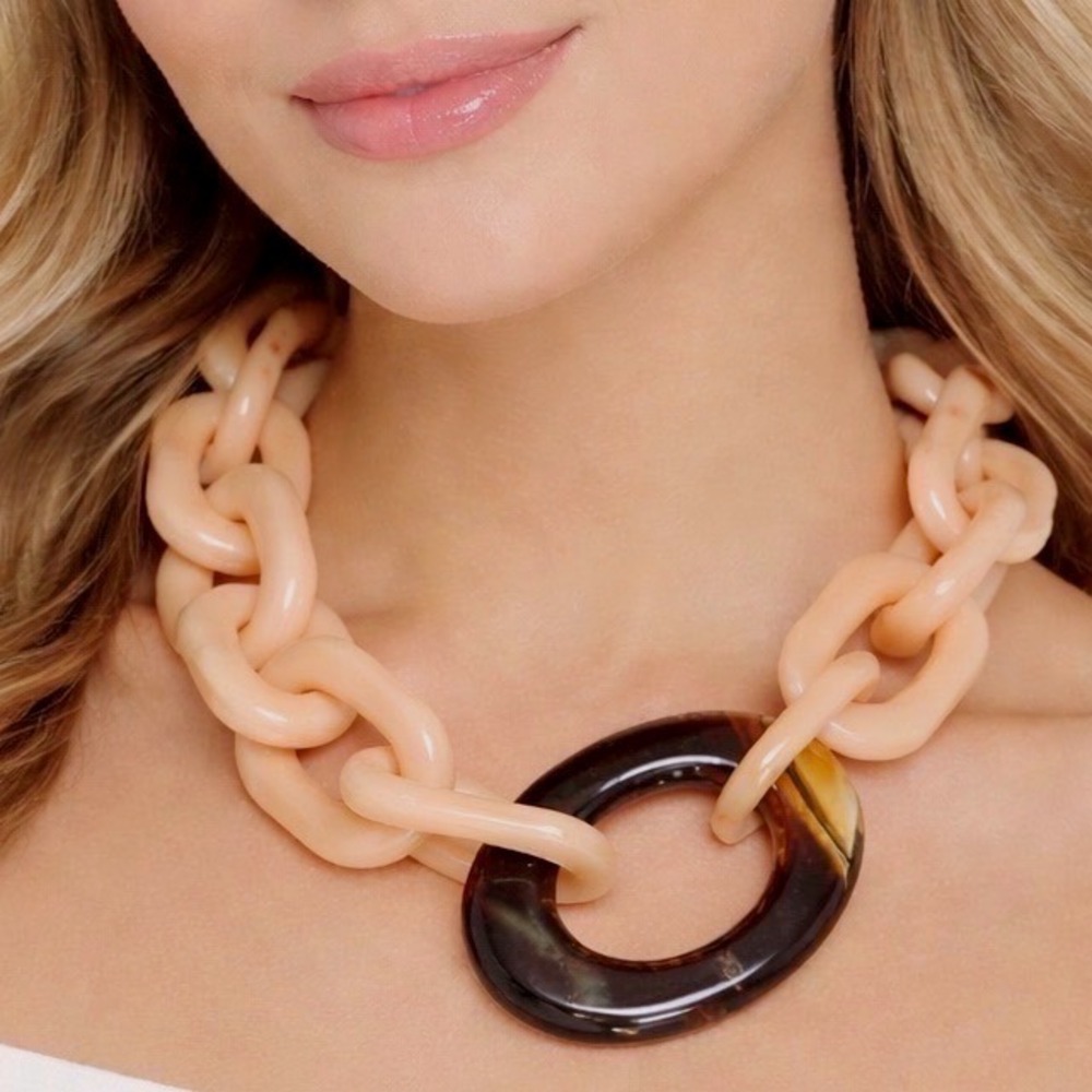 Rush‎ by Denis & Charles Chunky Resin Chain Necklace Peach Tortoiseshell 103-103